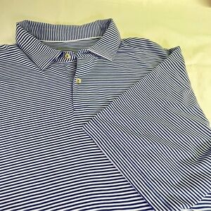 Peter Millar XL Men's Navy and White Striped Short Sleeve Polo